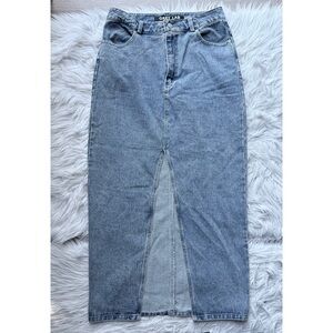 Anthropologie Grey Lab denim jean maxi long skirt zip fly medium wash size large